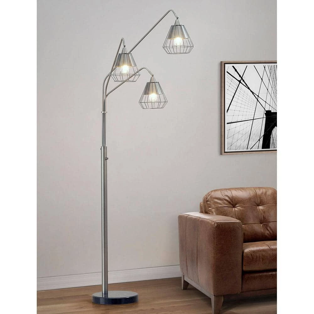 Midtown 84 in. H Brushed Metal Finish 3-Light LED Dimmable Arch Floor Lamp with Vintage LED Bulbs by HomeGlam 4 Midtown 84 in. H Brushed Metal Finish 3-Light LED Dimmable Arch Floor Lamp with Vintage LED Bulbs by HomeGlam - Image 2