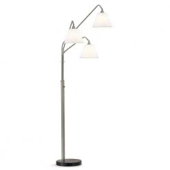 Midtown 84 in. 3-Light Brushed Metal Arch Floor Lamp with White Shades by HomeGlam