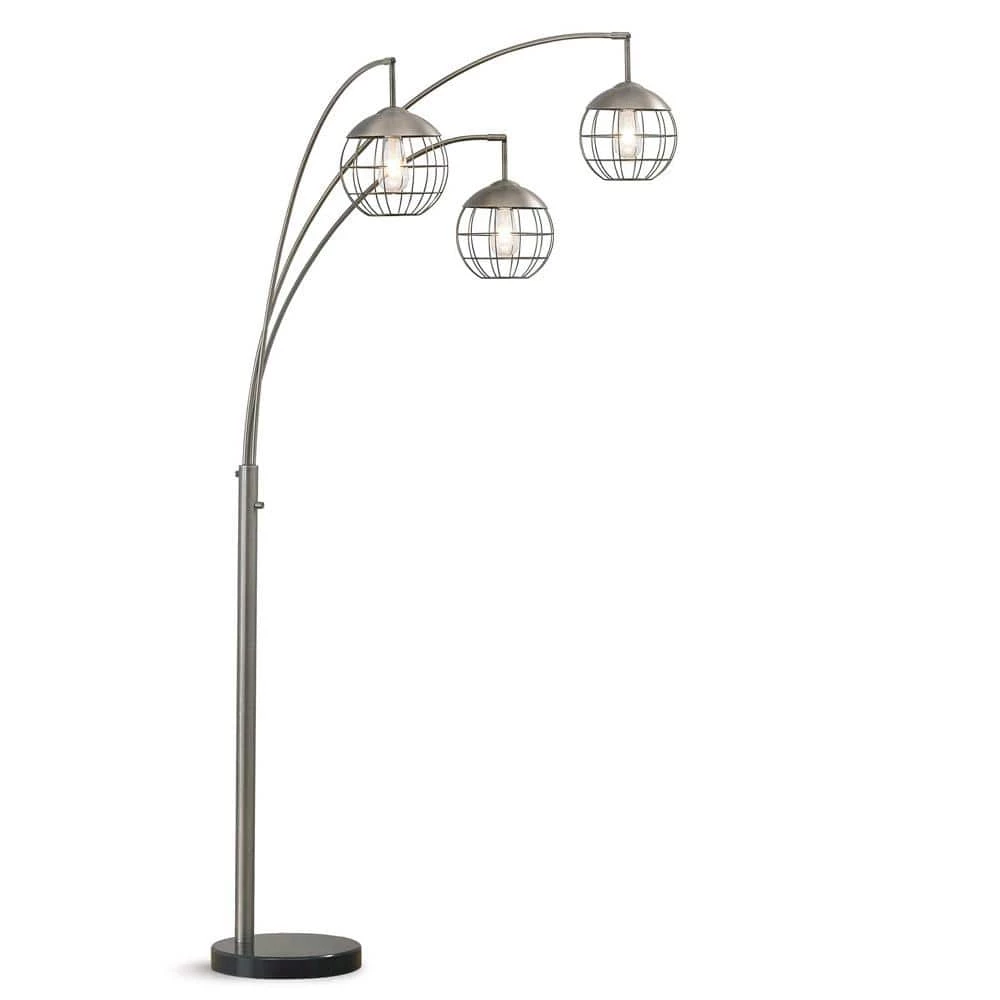 Metro 83 in. 3-Light Brushed Metal Dimmable LED Floor Lamp with LED Bulbs by HomeGlam 3 Metro 83 in. 3-Light Brushed Metal Dimmable LED Floor Lamp with LED Bulbs by HomeGlam