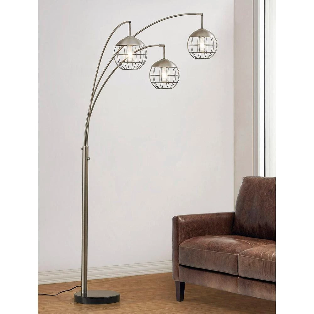 Metro 83 in. 3-Light Brushed Metal Dimmable LED Floor Lamp with LED Bulbs by HomeGlam 4 Metro 83 in. 3-Light Brushed Metal Dimmable LED Floor Lamp with LED Bulbs by HomeGlam - Image 2
