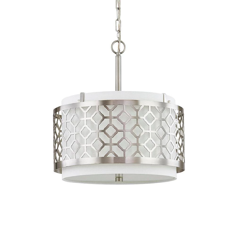 Melrose 2-Light Brushed Nickel Drum Metal Shade Pendant Light by HomeGlam 6 Melrose 2-Light Brushed Nickel Drum Metal Shade Pendant Light by HomeGlam - Image 4