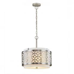 Melrose 2-Light Brushed Nickel Drum Metal Shade Pendant Light by HomeGlam 9 Melrose 2-Light Brushed Nickel Drum Metal Shade Pendant Light by HomeGlam -Hot Sale HomeGlam Store brushed nickel homeglam chandeliers hl6025pl bn 4f 1000