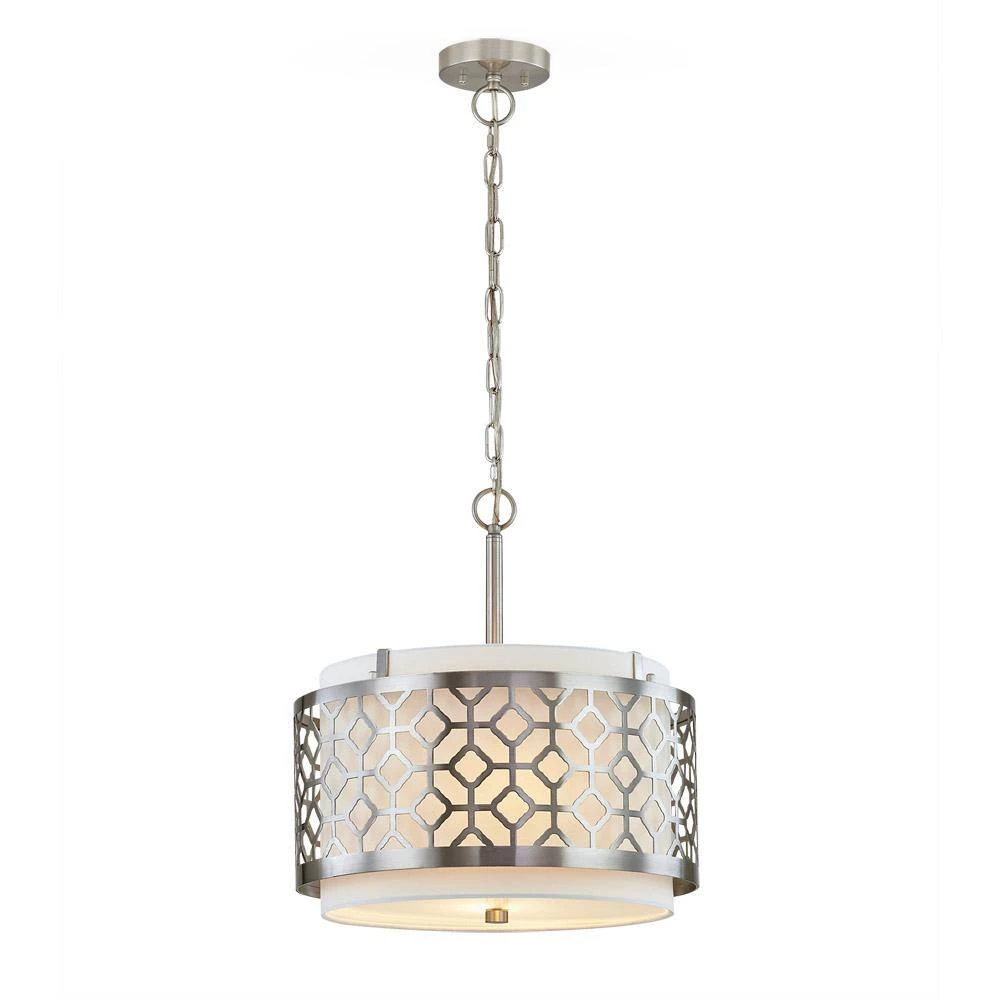 Melrose 2-Light Brushed Nickel Drum Metal Shade Pendant Light by HomeGlam 5 Melrose 2-Light Brushed Nickel Drum Metal Shade Pendant Light by HomeGlam - Image 3