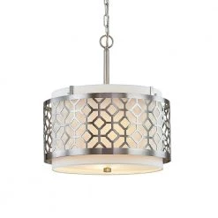 Melrose 2-Light Brushed Nickel Drum Metal Shade Pendant Light by HomeGlam