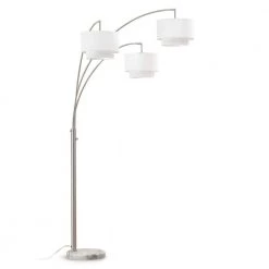Broadway 83 in. Brushed Nickel Finish 3-Lights Arch Floor Lamp with White Shades by HomeGlam