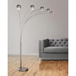 Orbs 84 in. Brushed Nickel Finish 5-Light Dimmable Arch Floor Lamp by HomeGlam 6 Orbs 84 in. Brushed Nickel Finish 5-Light Dimmable Arch Floor Lamp by HomeGlam -Hot Sale HomeGlam Store brushed nickel homeglam floor lamps hl6003 bn c3 1000