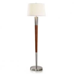 Manhattan 62 in. Brushed Nickel Finish Metal and Wood Floor Lamp by HomeGlam