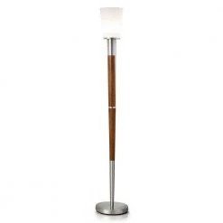 Manhattan 72 in. Brushed Nickel Finish Metal and Wood Torchiere Floor Lamp by HomeGlam