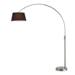 Orbita 82 in. Brushed Nickel Furnish LED Dimmable Retractable Arch Floor Lamp, Bulb Included with Empire Black Shade by HomeGlam