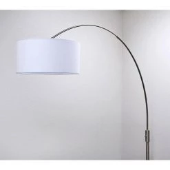 Orbita 82 in. Brushed Nickel Finish Dimmable Retractable Arch Floor Lamp, Bulb Included with Drum White Shade by HomeGlam -Hot Sale HomeGlam Store brushed nickel homeglam floor lamps hl6013 bndwh c3 1000
