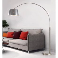 Orbita 81 in. H Brushed Nickel Finish LED Dimmable Retractable Arch Floor Lamp, Bulb Included with Empire Silver Shade by HomeGlam -Hot Sale HomeGlam Store brushed nickel homeglam floor lamps hl6013 bnpv c3 1000