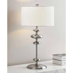 Mercury 30 in. H Brushed Nickel Finish Metal Table Lamp by HomeGlam -Hot Sale HomeGlam Store brushed nickel homeglam table lamps hl6029t bn 4f 1000