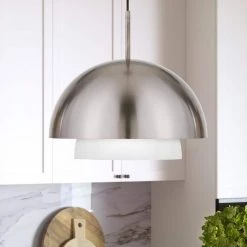 Octavia 1-Light Brushed Nickel Pendant with Frosted White Glass Shade by Meyer&Cross -Hot Sale HomeGlam Store brushed nickel meyer cross chandeliers pd0525 4f 1000