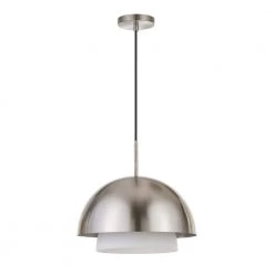 Octavia 1-Light Brushed Nickel Pendant with Frosted White Glass Shade by Meyer&Cross