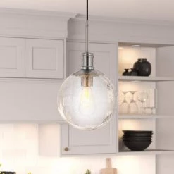 Walker 1-Light Brushed Nickel Pendant with Seeded Glass Shade by Meyer&Cross -Hot Sale HomeGlam Store brushed nickel meyer cross chandeliers pd0617 4f 1000