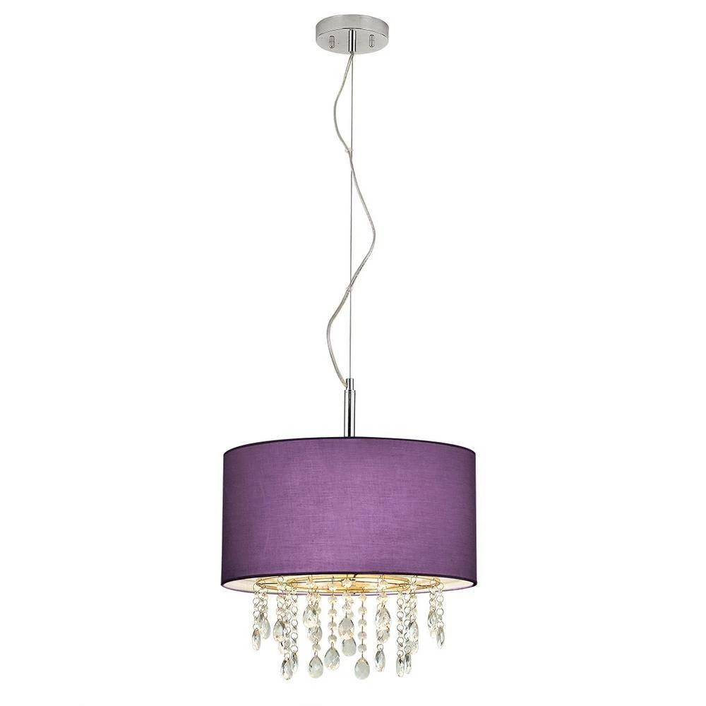 Florence 16.5 in. 3-Lights Chrome Crystals Pendant Lamp with Purple Shade by HomeGlam 4 Florence 16.5 in. 3-Lights Chrome Crystals Pendant Lamp with Purple Shade by HomeGlam - Image 2