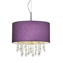 Florence 16.5 in. 3-Lights Chrome Crystals Pendant Lamp with Purple Shade by HomeGlam