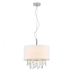 Florence 16.5 in. 3-Light Chrome Crystal Pendant Lamp with White Shade by HomeGlam