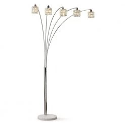 Flair 85 in. H Chrome Finish LED Dimmable 5-Light Crystals Arch Floor Lamp with LED Bulbs by HomeGlam