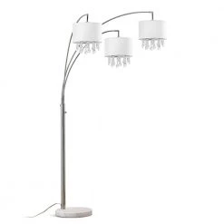 Palace 83 in. Chrome Finish 3-Light Crystal Pendants Arch Floor Lamp with White Shades by HomeGlam