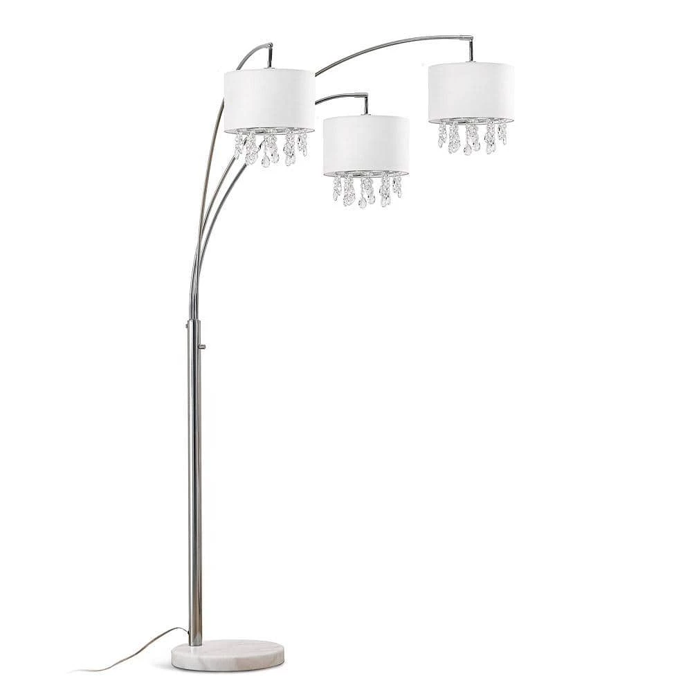 Palace 83 in. Chrome Finish 3-Light Crystal Pendants Arch Floor Lamp with White Shades by HomeGlam 3 Palace 83 in. Chrome Finish 3-Light Crystal Pendants Arch Floor Lamp with White Shades by HomeGlam