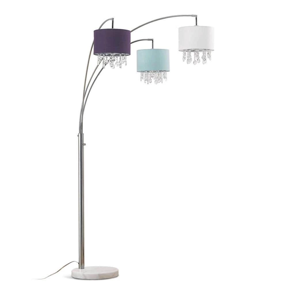 Palace 83 in. Chrome Finish 3-Light Crystal Pendants Arch Floor Lamp with Mix Color Shades by HomeGlam 3 Palace 83 in. Chrome Finish 3-Light Crystal Pendants Arch Floor Lamp with Mix Color Shades by HomeGlam