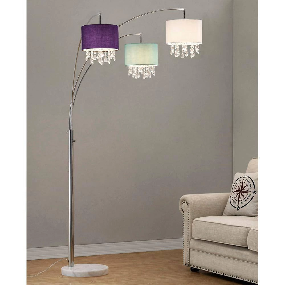 Palace 83 in. Chrome Finish 3-Light Crystal Pendants Arch Floor Lamp with Mix Color Shades by HomeGlam 4 Palace 83 in. Chrome Finish 3-Light Crystal Pendants Arch Floor Lamp with Mix Color Shades by HomeGlam - Image 2