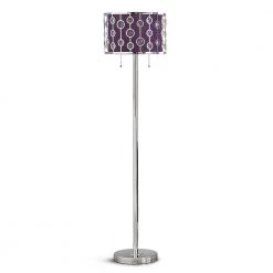GLIMMER 61.5 in. Chrome Finish 2-Light Metal Shade with Crystals Floor Lamp with Purple Inner Shade by HomeGlam