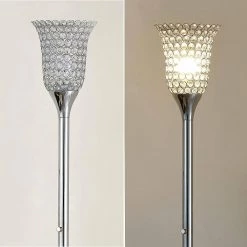 Orchid 72 in. Chrome Finish Dimmable LEDTorchiere Floor Lamp with Crystal Shade and LED Bulb Included by HomeGlam -Hot Sale HomeGlam Store chrome homeglam floor lamps hg9717tr ch 4f 1000
