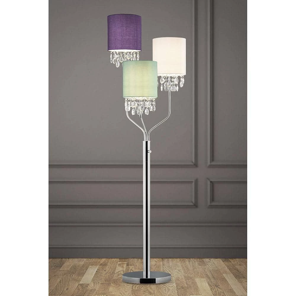 FLORENCE 68 in. Chrome Finish 3-Light Crystal Pendants Floor Lamp with Mix Color Shades by HomeGlam 4 FLORENCE 68 in. Chrome Finish 3-Light Crystal Pendants Floor Lamp with Mix Color Shades by HomeGlam - Image 2
