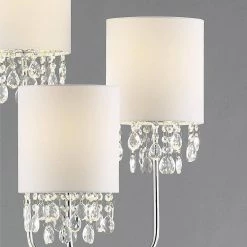 FLORENCE 68 in. Chrome Finish 3-Light Crystal Pendants Floor Lamp with White Shades by HomeGlam -Hot Sale HomeGlam Store chrome homeglam floor lamps hl7011f wh 4f 1000