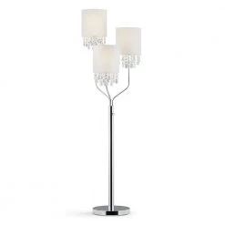 FLORENCE 68 in. Chrome Finish 3-Light Crystal Pendants Floor Lamp with White Shades by HomeGlam