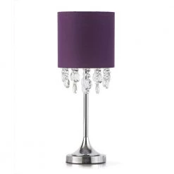 Florence 22 in. Chrome Finish Crystal Pendants Table Lamp with Purple Shade by HomeGlam