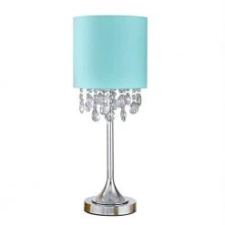 Florence 22 in. Chrome Finish Crystal Pendants Table Lamp with Light Turquoise Blue Shade by HomeGlam