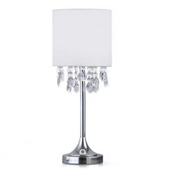 Florence 22 in. Chrome Finish Crystal Pendants Table Lamp with White Shade by HomeGlam