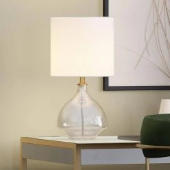 Mara 15.25 in. Clear Glass Mini Table Lamp with Brass Accents by Meyer&Cross -Hot Sale HomeGlam Store clear glass meyer cross table lamps ml0922 4f 1000