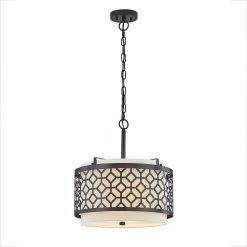 Melrose 2-Light Dark Bronze Drum Metal Shade Pendant Light by HomeGlam