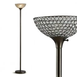 Lucie 71 in. Dark Bronze Finish Torchiere Floor Lamp with Crystal Shade by HomeGlam