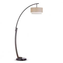 Arc 81 in. Dark Bronze Arc Metal Floor Lamp with Brown/White Shade by HomeGlam