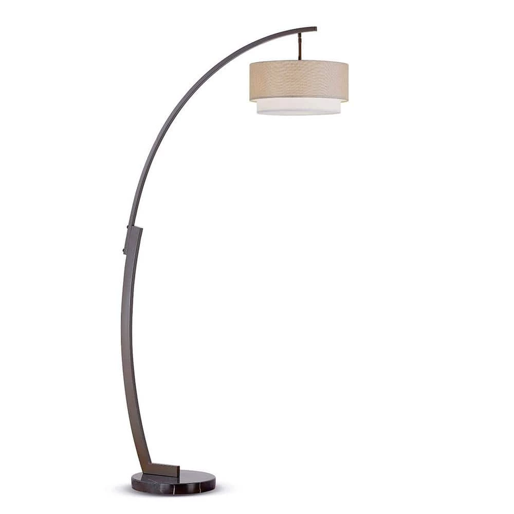Arc 81 in. Dark Bronze Arc Metal Floor Lamp with Brown/White Shade by HomeGlam 3 Arc 81 in. Dark Bronze Arc Metal Floor Lamp with Brown/White Shade by HomeGlam