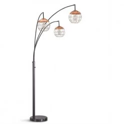Metro 83 in. 3-Light Dark Bronze Dimmable LED Floor Lamp with Copper Shade and LED Bulbs by HomeGlam
