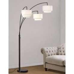 Broadway. 83 in. Dark Bronze Finish 3-Lights Arc Tree Floor Lamp with White Shades by HomeGlam