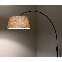 Orbita 81 in. Dark Bronze Furnish LED Dimmable Retractable Arch Floor Lamp, Bulb Included with Empire Brown Shade by HomeGlam -Hot Sale HomeGlam Store dark bronze homeglam floor lamps hl6013 brbr 1f 1000