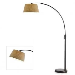 Orbita 81 in. Dark Bronze Furnish LED Dimmable Retractable Arch Floor Lamp, Bulb Included with Empire Brown Shade by HomeGlam -Hot Sale HomeGlam Store dark bronze homeglam floor lamps hl6013 brbr 44 1000