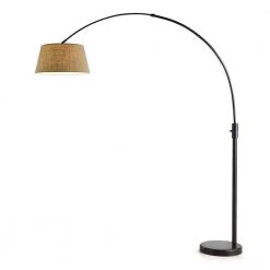 Orbita 81 in. Dark Bronze Furnish LED Dimmable Retractable Arch Floor Lamp, Bulb Included with Empire Brown Shade by HomeGlam