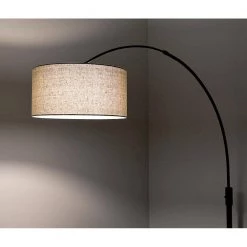 Orbita 82 in. Dark Bronze Furnish LED Dimmable Retractable Arch Floor Lamp, Bulb Included with Drum Tan Shade by HomeGlam -Hot Sale HomeGlam Store dark bronze homeglam floor lamps hl6013 brdbm 4f 1000