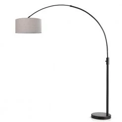 Orbita 82 in. Dark Bronze Furnish LED Dimmable Retractable Arch Floor Lamp, Bulb Included with Drum Tan Shade by HomeGlam