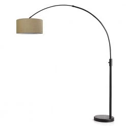 Orbita 82 in. Dark Bronze Furnish LED Dimmable Retractable Arch Floor Lamp, Bulb Included with Drum Brown Shade by HomeGlam