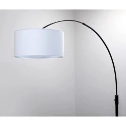 Orbita 82 in. Dark Bronze Furnish LED Dimmable Retractable Arch Floor Lamp, Bulb Included with Drum White Shade by HomeGlam -Hot Sale HomeGlam Store dark bronze homeglam floor lamps hl6013 brdwh 4f 1000