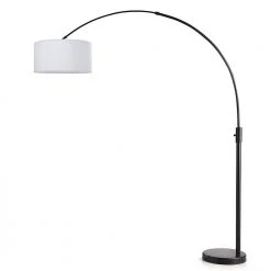 Orbita 82 in. Dark Bronze Furnish LED Dimmable Retractable Arch Floor Lamp, Bulb Included with Drum White Shade by HomeGlam